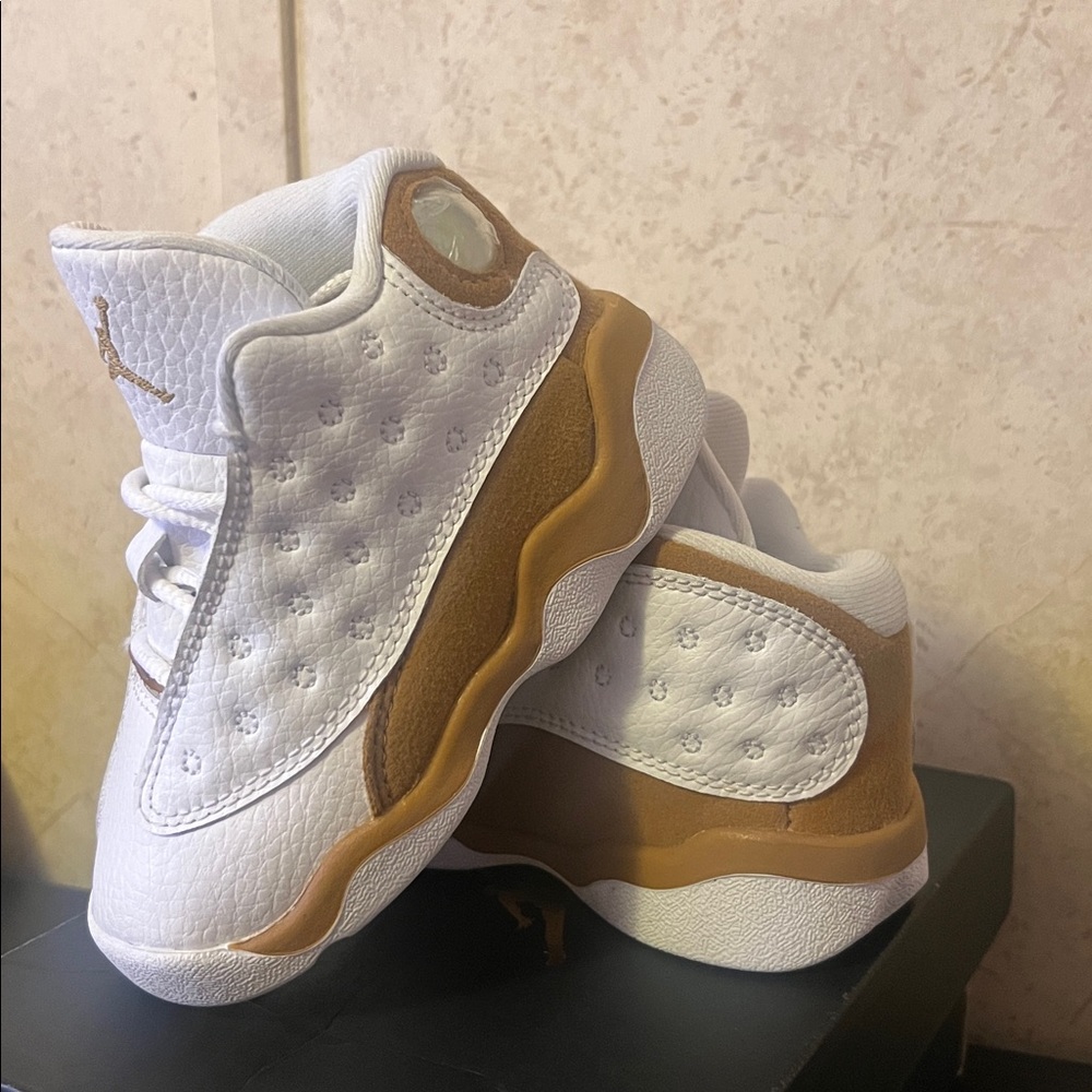 Retro Jordan 13 Sneakers in White and Brown